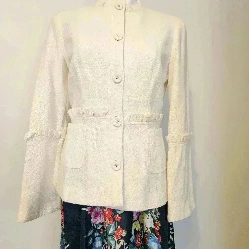 Tory Burch Lightweight Wool Blend Business Casual Cream Button Down Blazer(8)